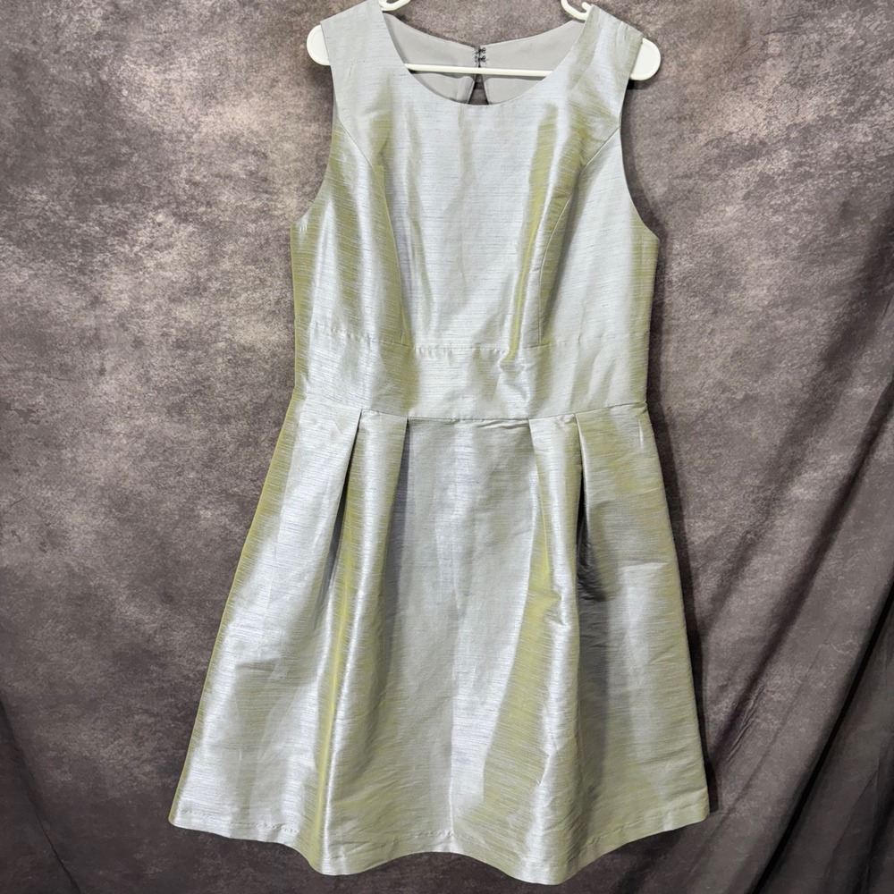 Alfred Sung Mystic Silver Iridescent Pleated Midi Dress Size 18 Cocktail Wedding